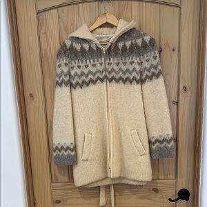 VINTAGE 70s Hilda 100% Wool Fairisle  Sweater Jacket Hooded EUC